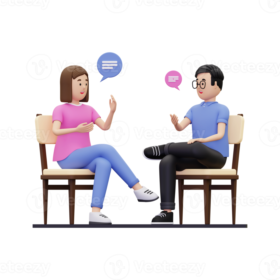 3d conversation between male and female illustration png