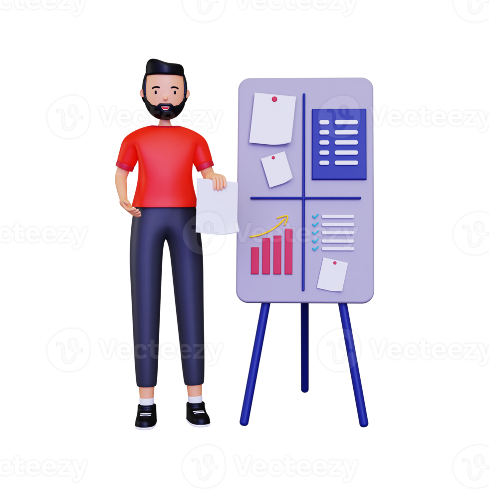 3d Businessman Organizing data On Task Board illustration png