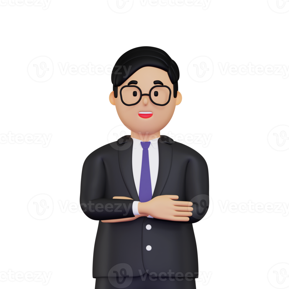3d Businessman standing with folded hands illustration png