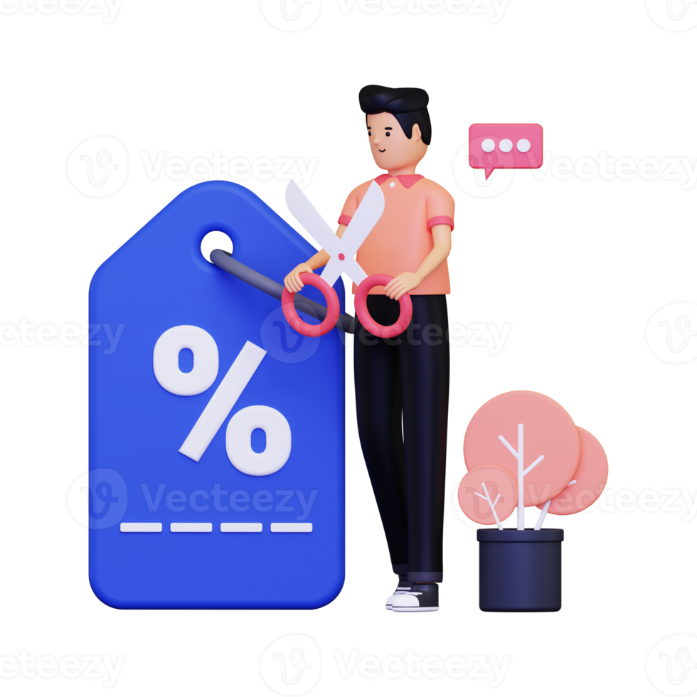 3d man with discount coupon png