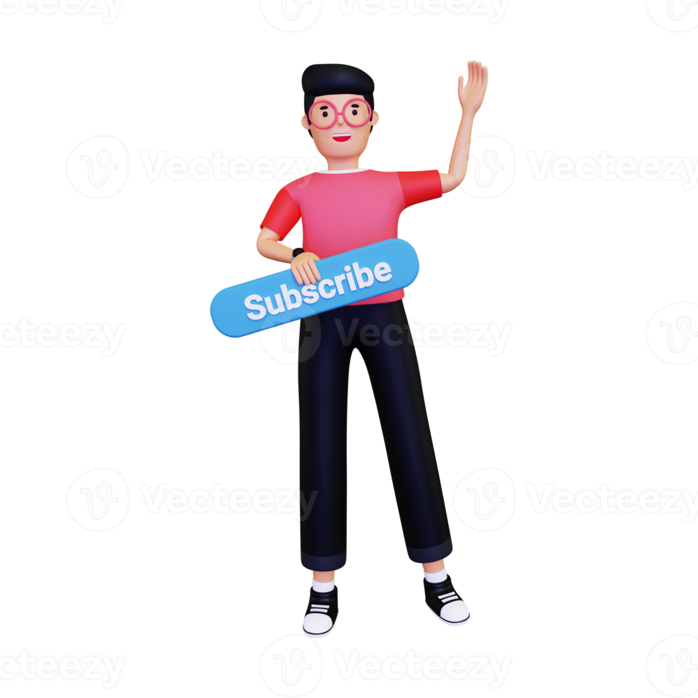 3d Man promoting subscribe button png