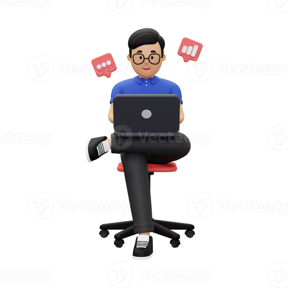 3d young businessman working on a laptop png