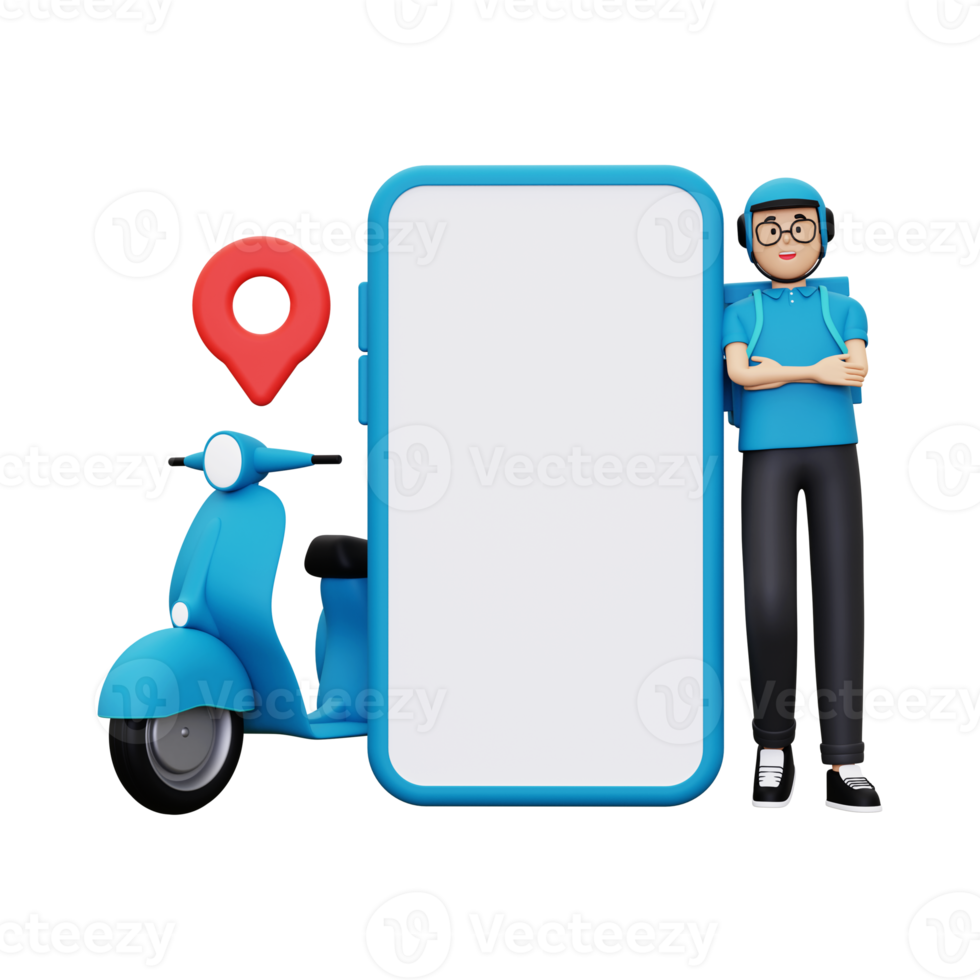 3d deliveryman stående med smartphone png