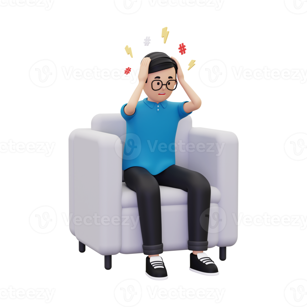 3d man is under a lot of stress illustration png