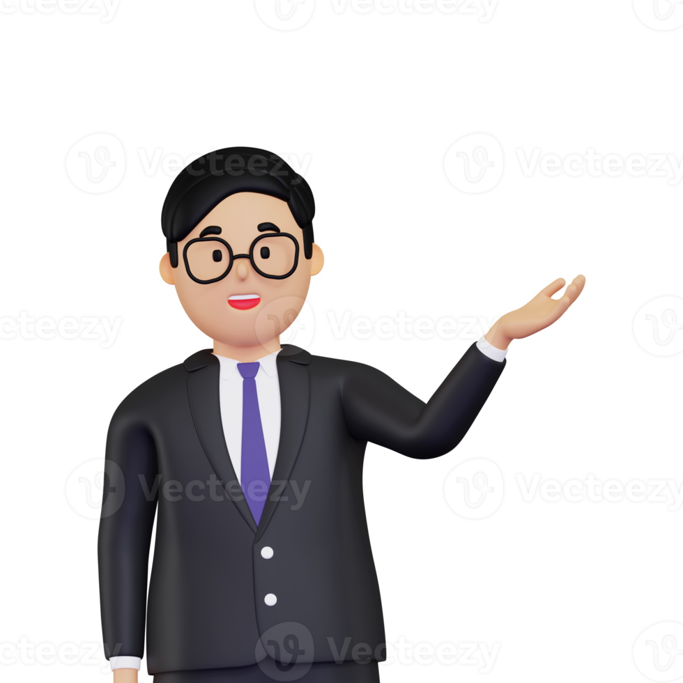 3d Businessman showing something illustration png