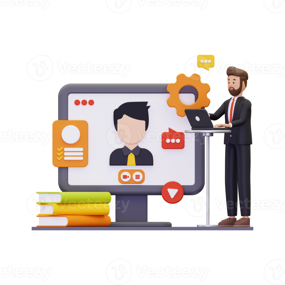 3d online job interview illustration png