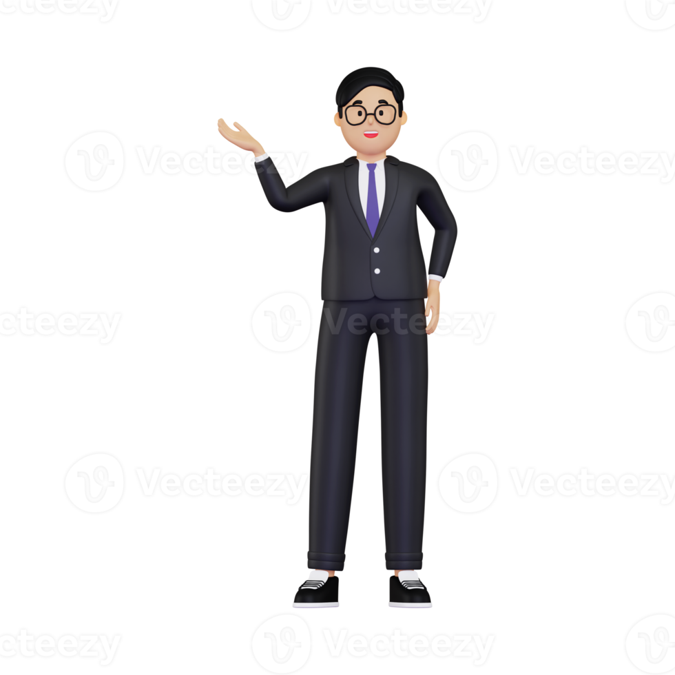 3d Businessman showing something illustration png