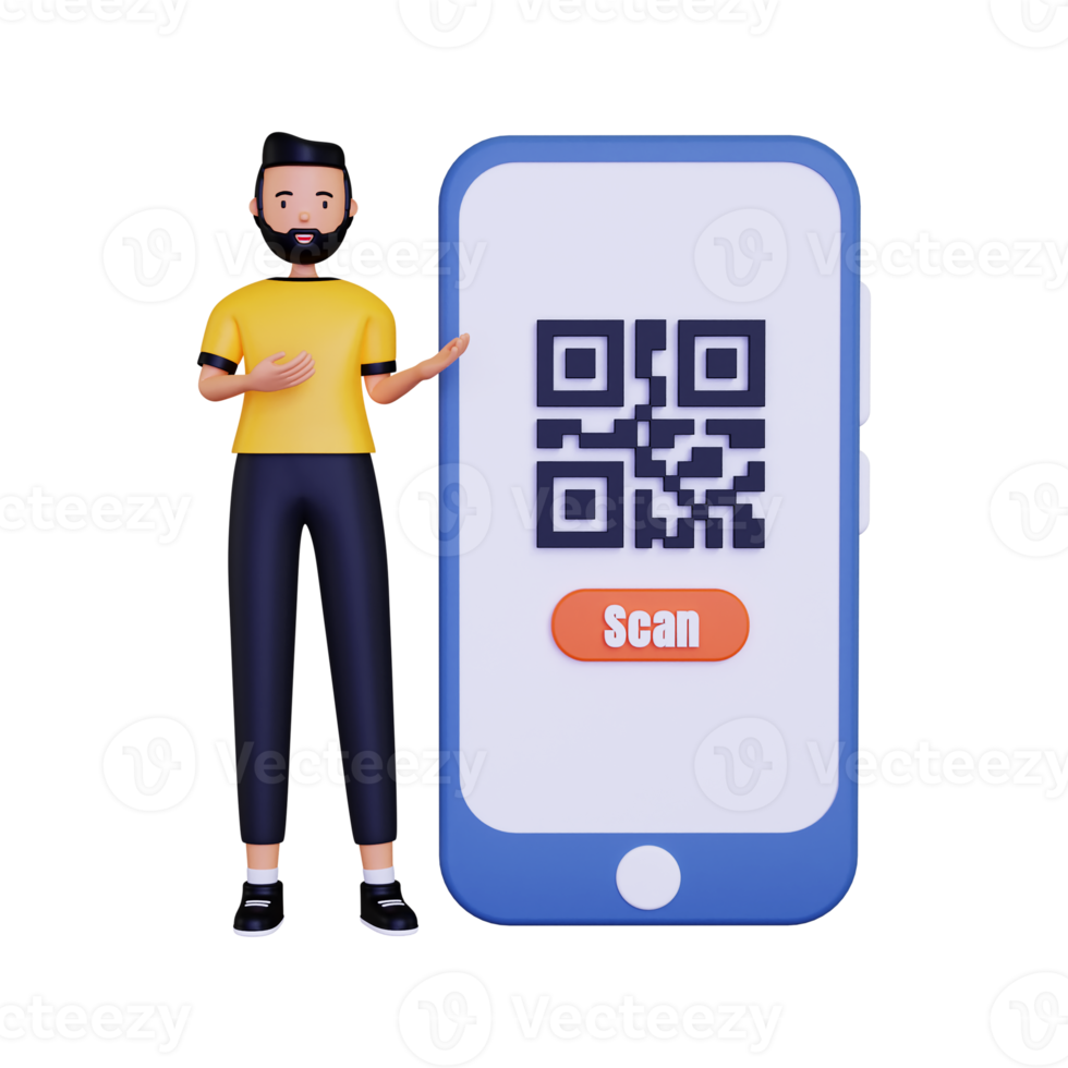 3d Man showing QR code illustration png