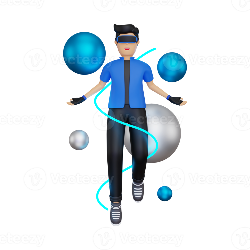 garçon 3d faisant l'expérience de l'espace vr png