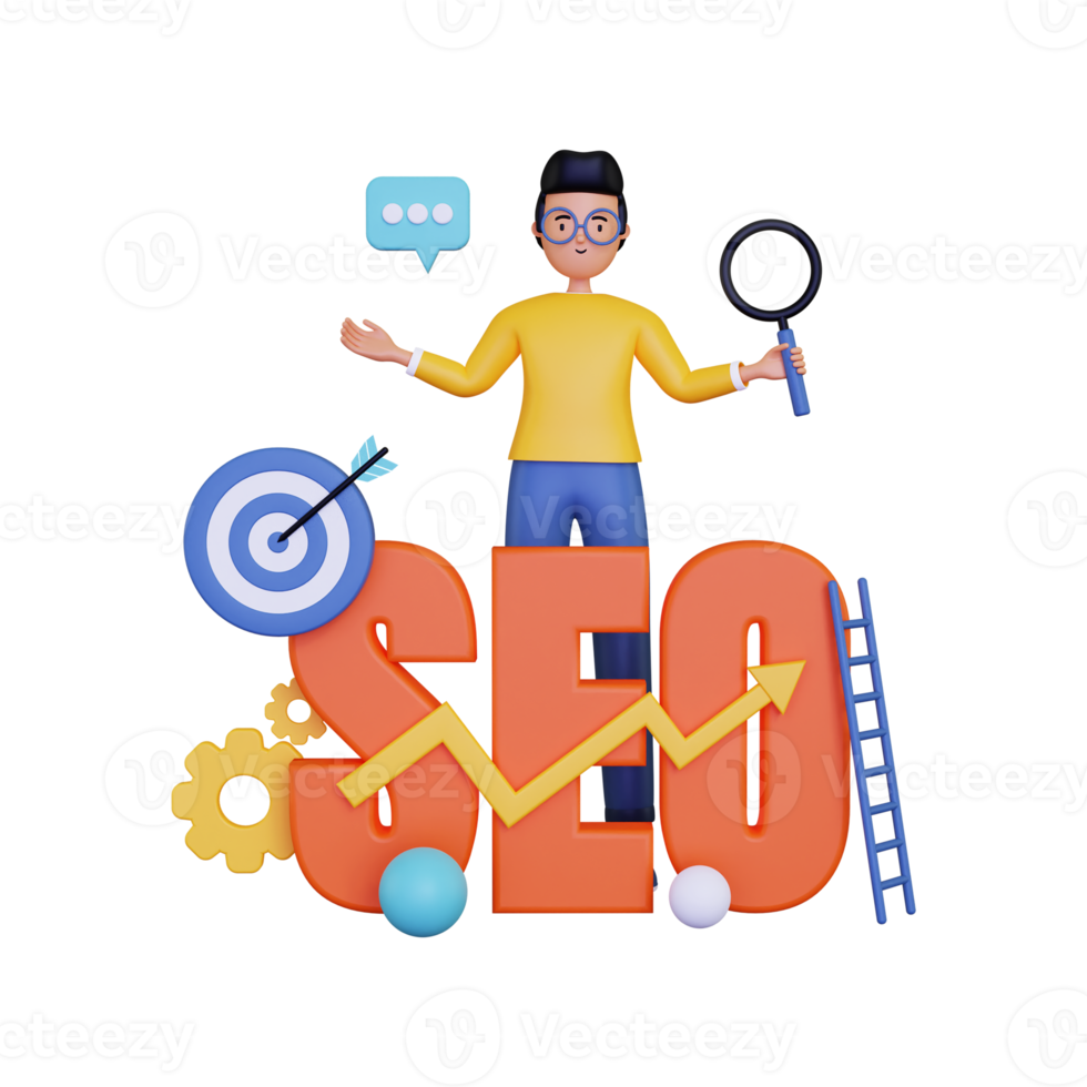 3d Man doing Search Engine Optimization illustration png