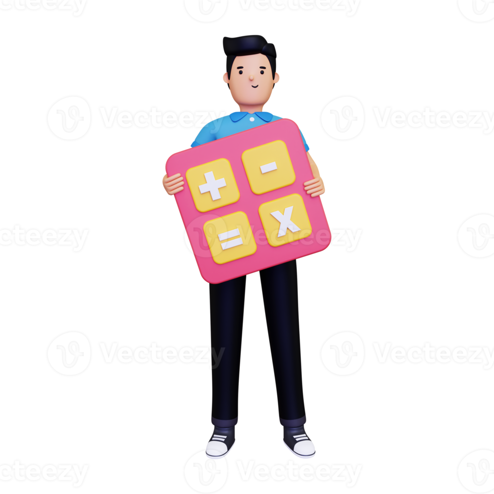 3d A man holding a calculator png