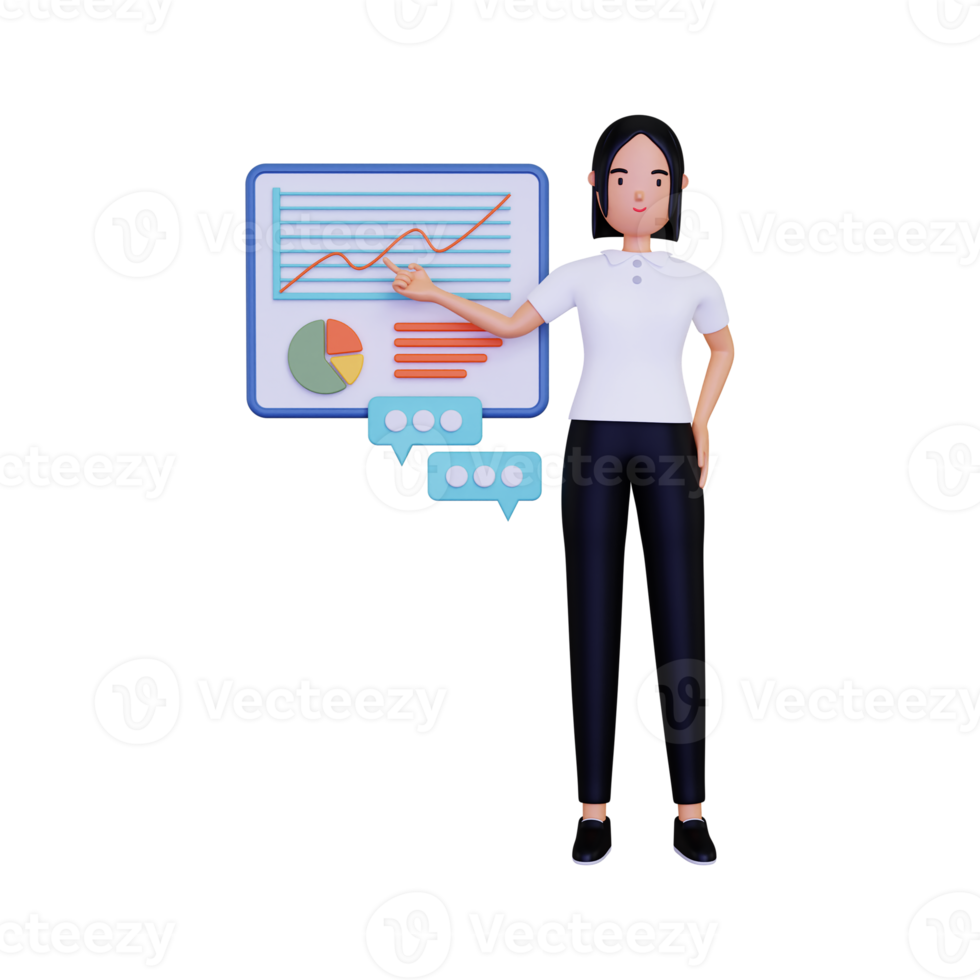 3d Data representation by female employee illustration png