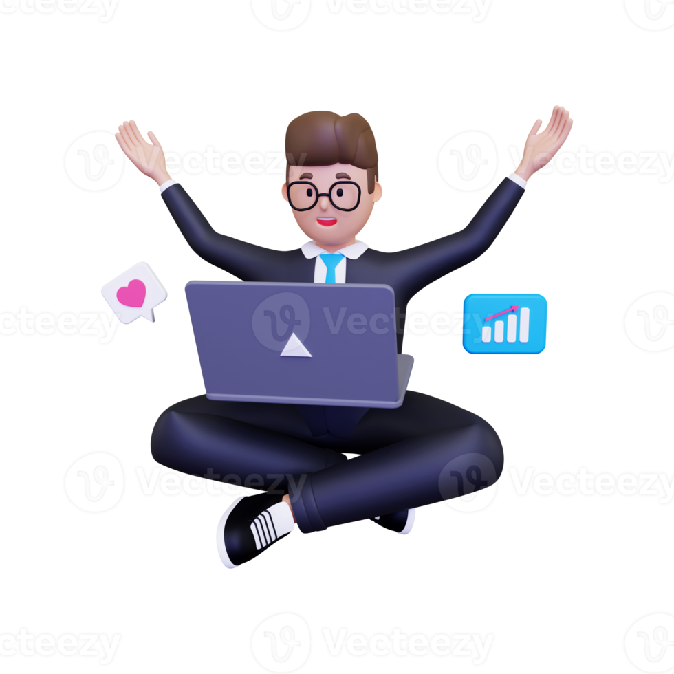 3d Businessman working on analytics illustration png