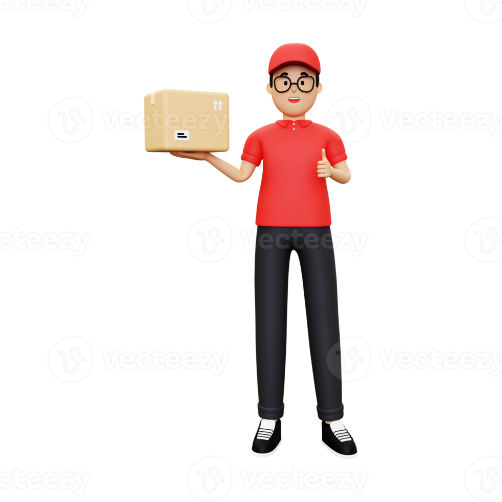 3d Deliveryman with courier showing thumbs up png