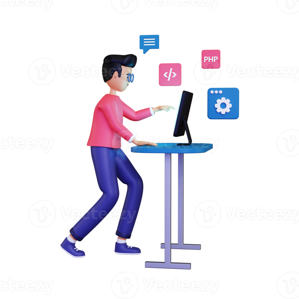 3d Web developer working on project illustration 10872698 PNG