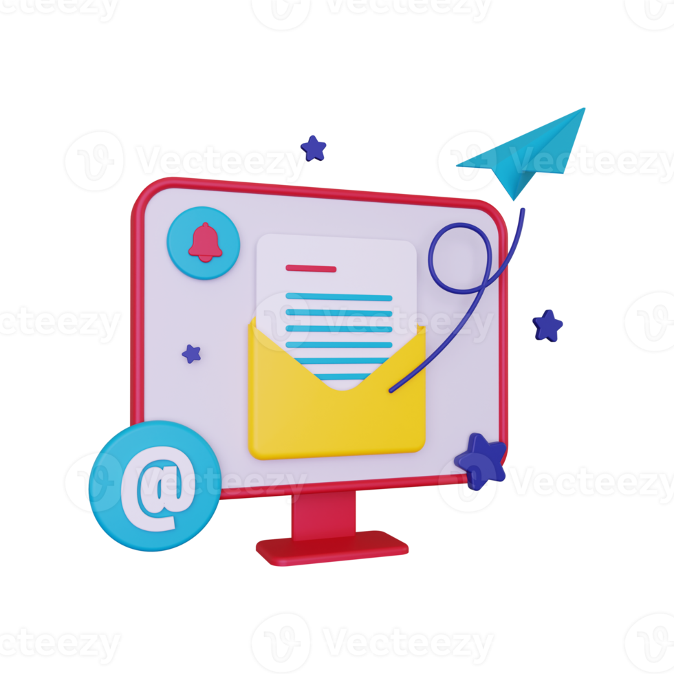3d Send Email With Desktop Computer illustration png