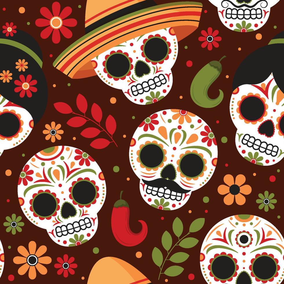 Dia De Los Muertos Pattern with Skull and Floral vector