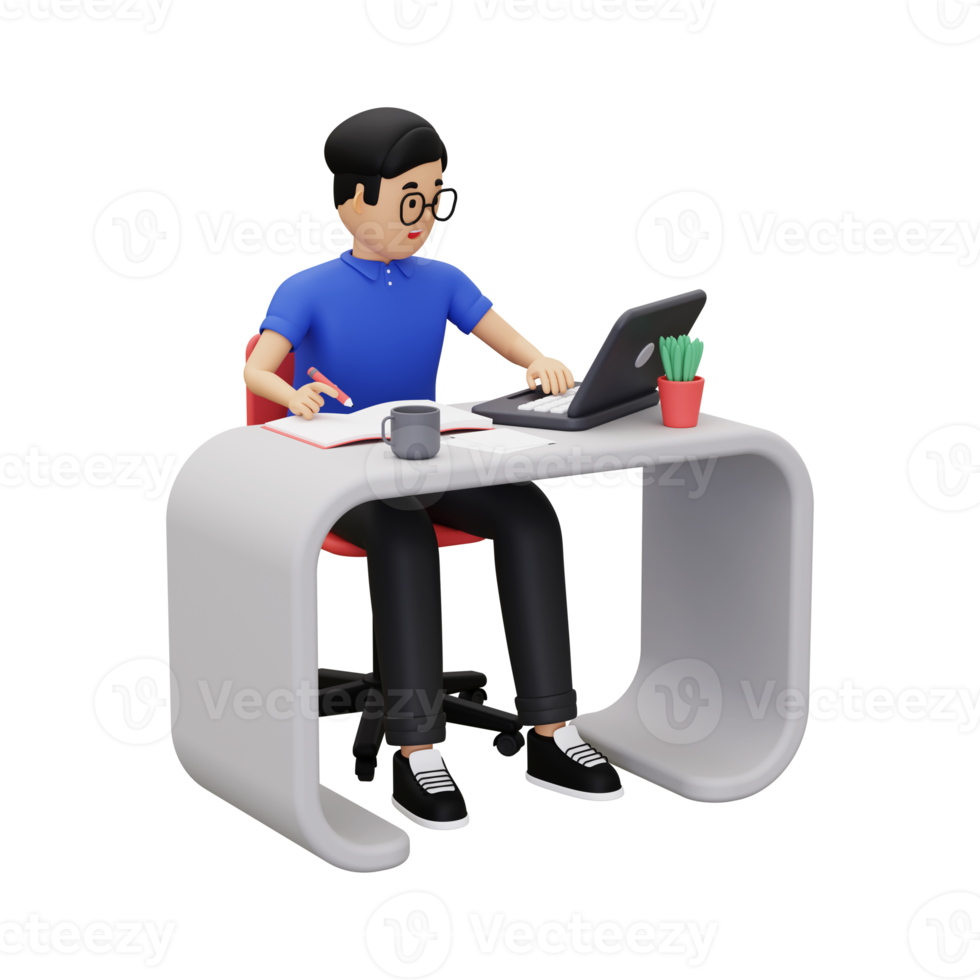 3d business man working on laptop png