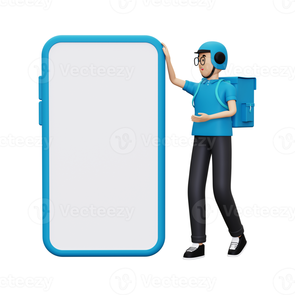 3d leverans person stående med smartphone png