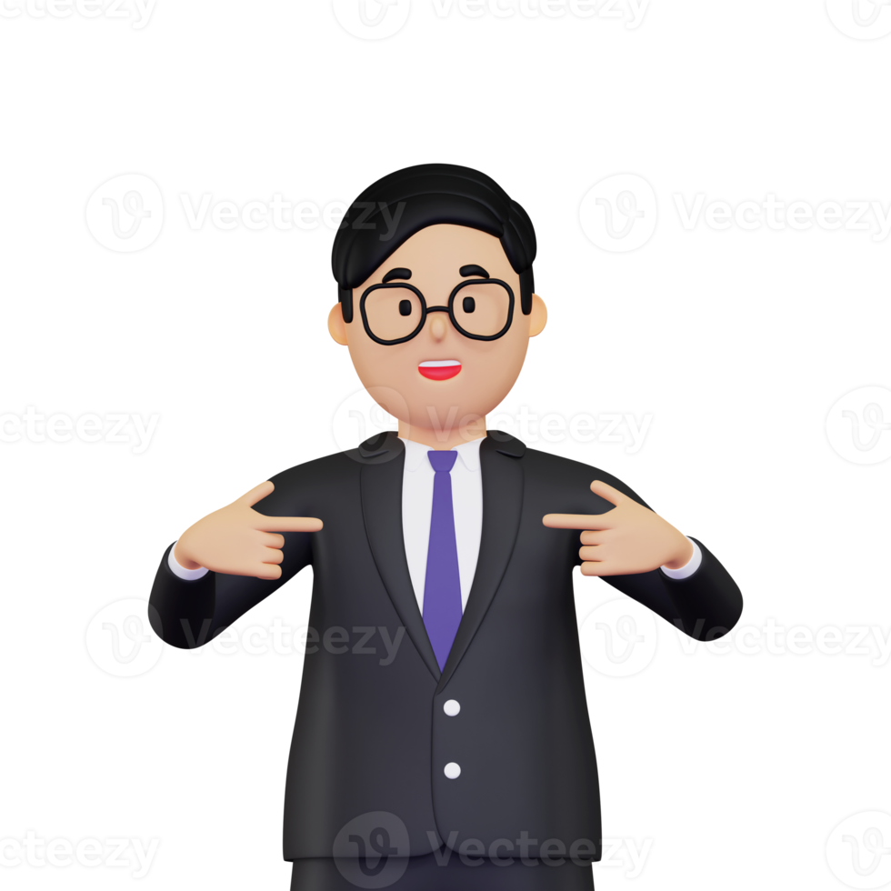 3d Businessman pointing finger at himself illustration png