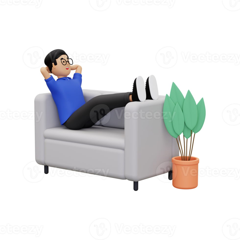 3d employee relaxing on the sofa png