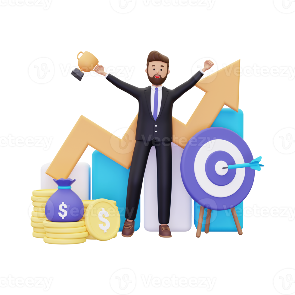 3d Businessman doing business acchicement analytics png