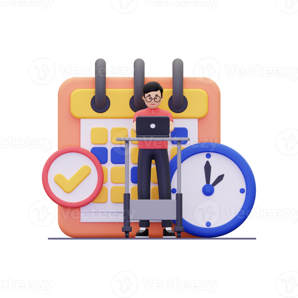 3d man doing schedule work deadline png