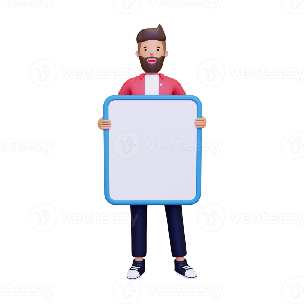 3d Man holding a blank placard png