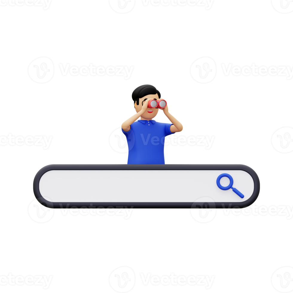 3d Search Bar With A Man Carrying Binoculars png