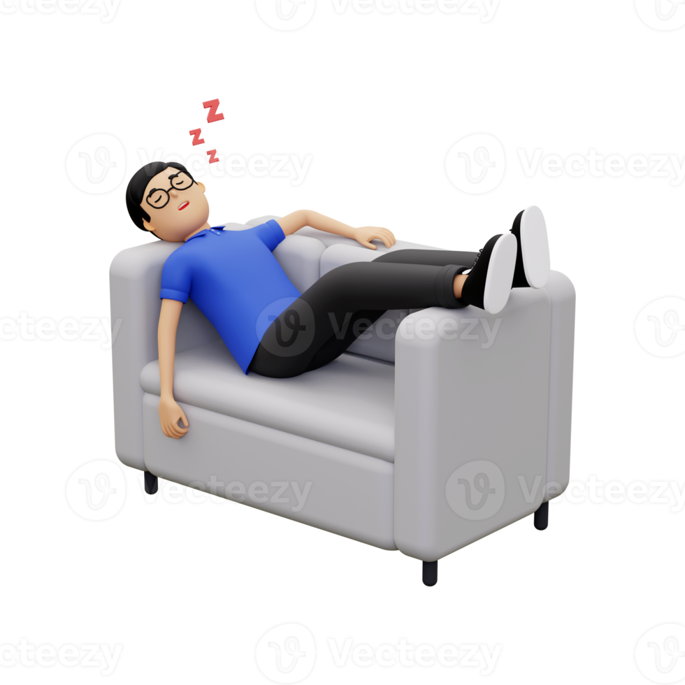 3D-Mann, der auf dem Sofa schläft png