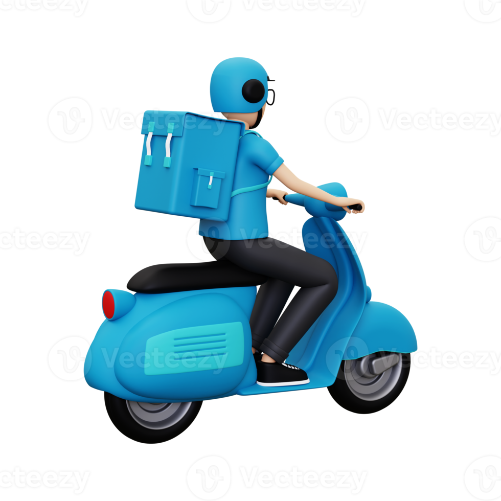 3d Delivery person riding scooter png