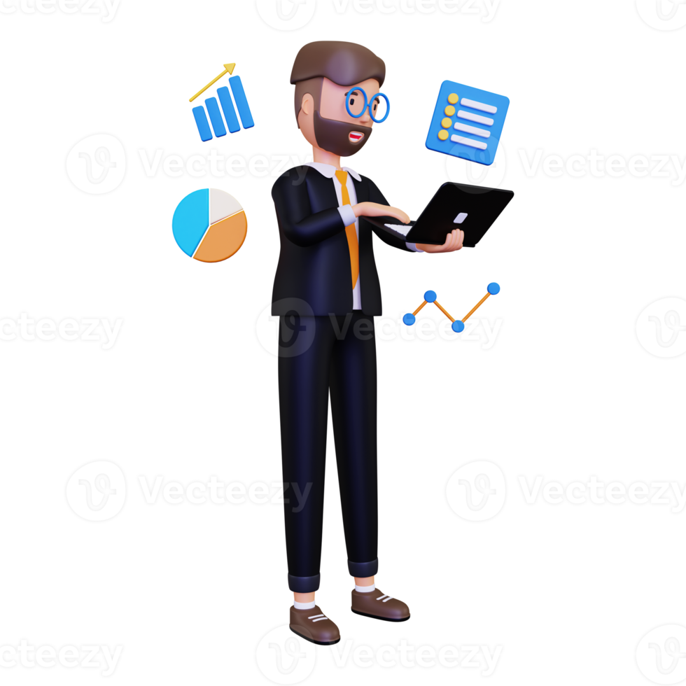 3d Businessman working on Data png