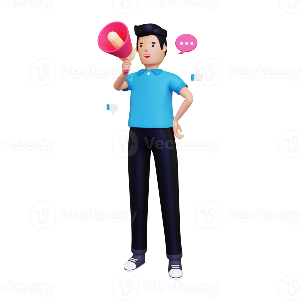 3d A man giving feedback with a loudspeaker png