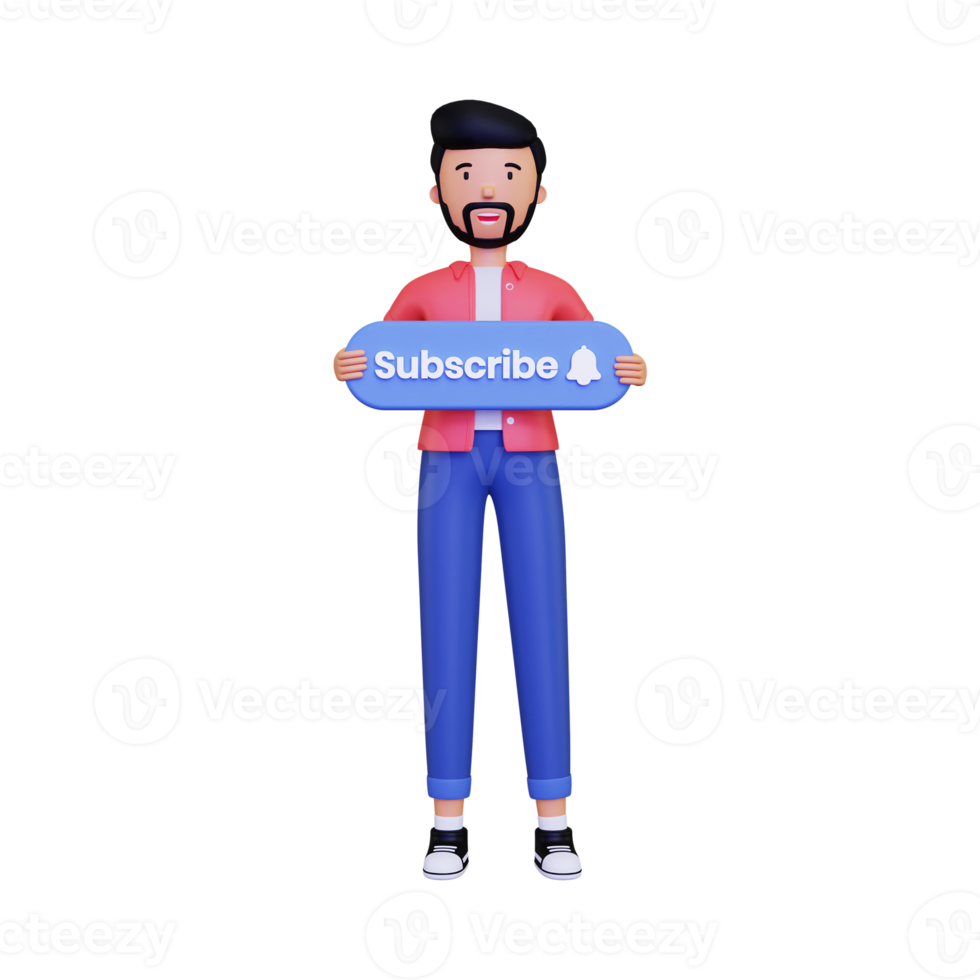 3d Man holds a subscribe button png