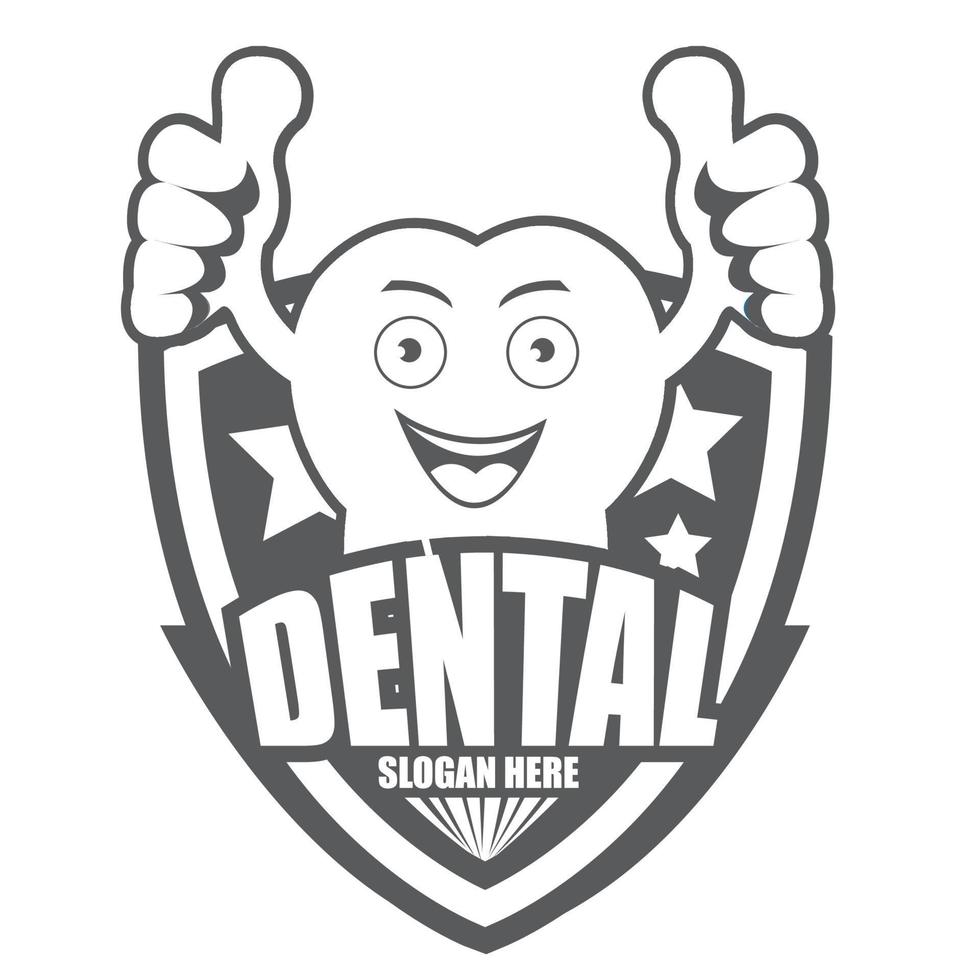 Black and white Cartoon Smiling tooth label.It's Happy smile concept. vector