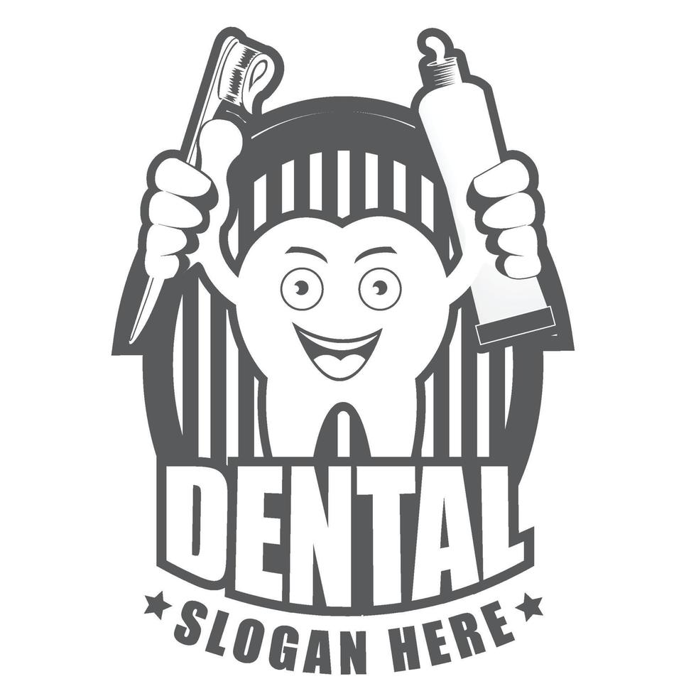 Black and white Cartoon Smiling tooth logo.It's Dental care concept. vector