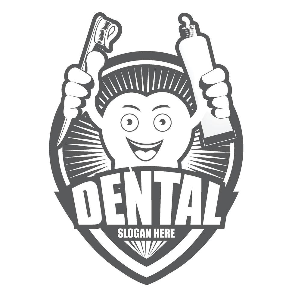 Black and white Cartoon Smiling tooth logo.It's Happy smile concept. vector