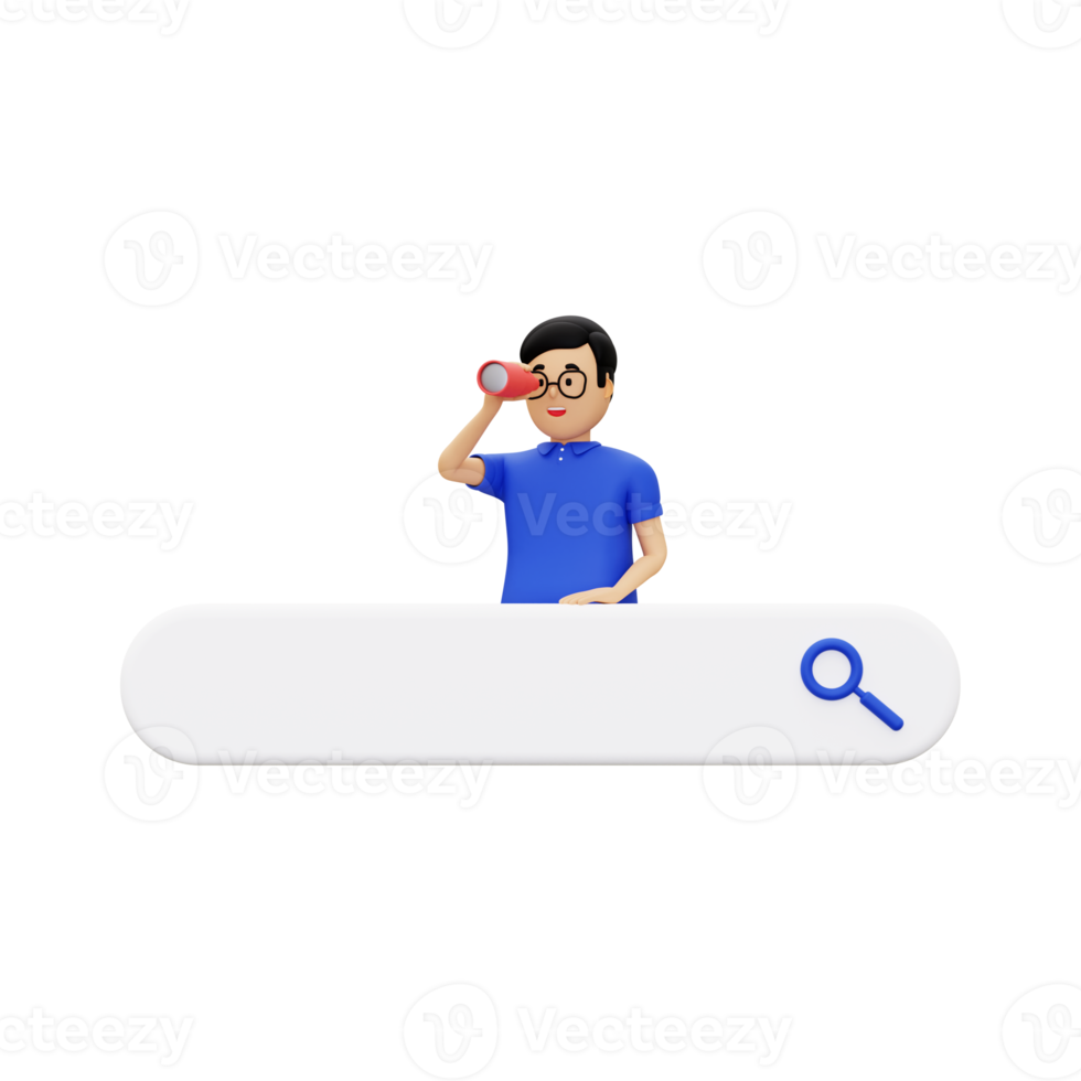3d Search Bar With A Man Carrying Binoculars png