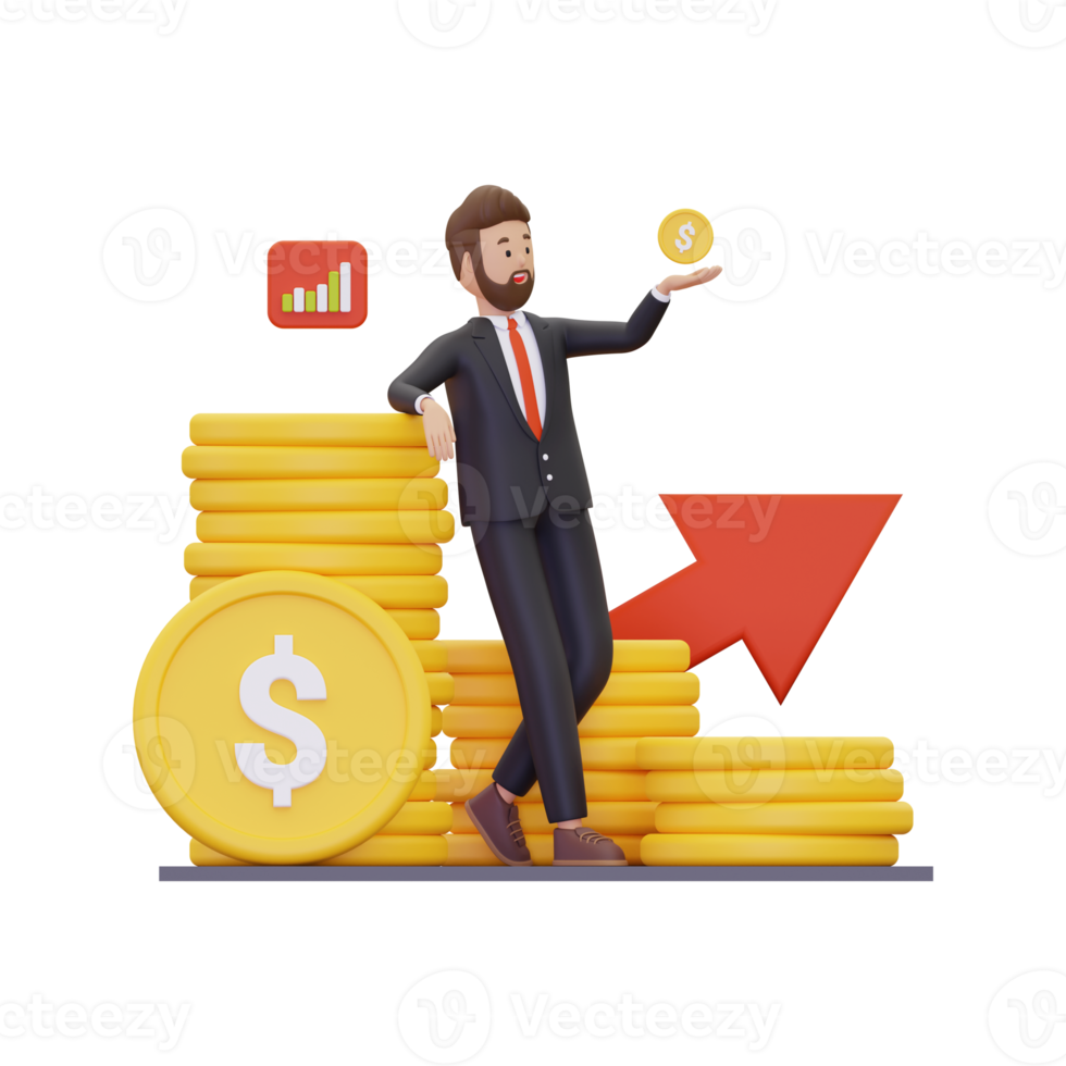 3d Businessman celebrating profit from investment illustration png