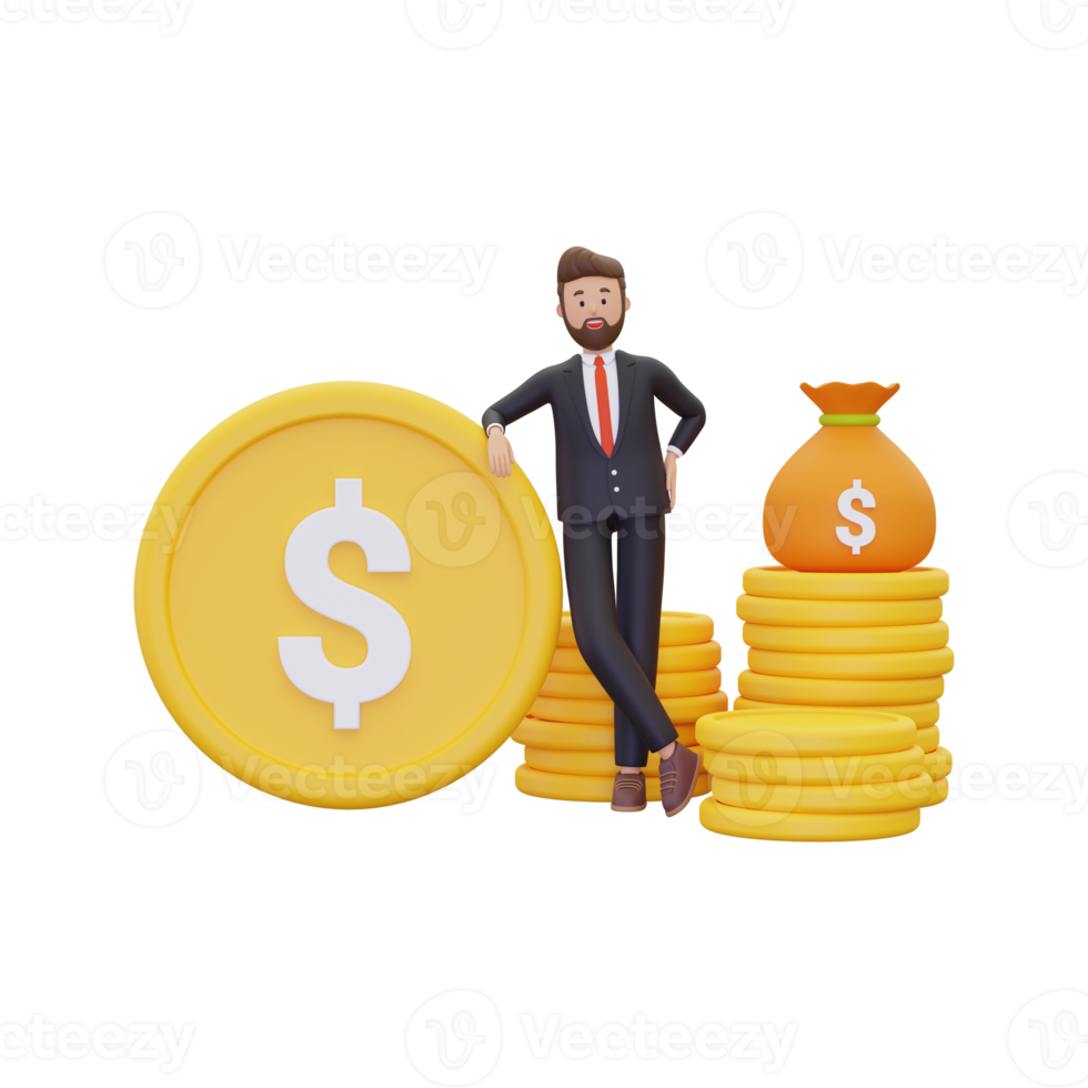 3d Wealthy investor with profit money png