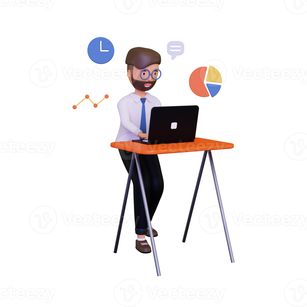 3d Business employee working on laptop png