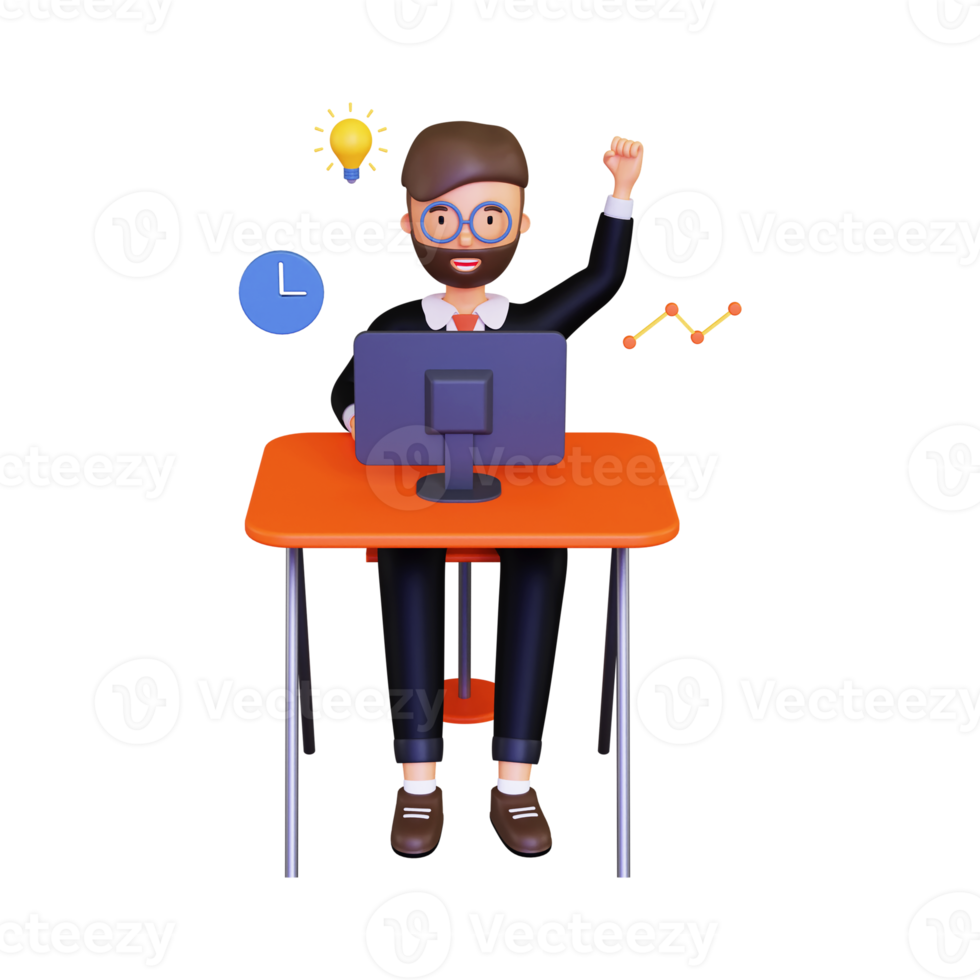 3d Cheerful businessman working on new business idea png