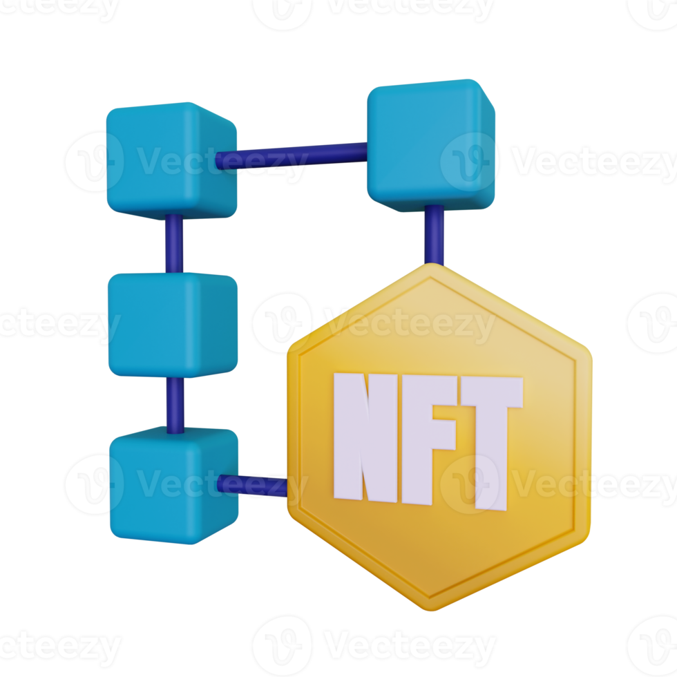 illustration de concept de chaîne de blocs nft 3d png