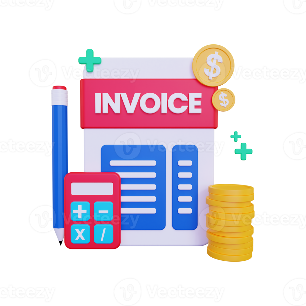 3d invoice with a calculator and coins illustration png