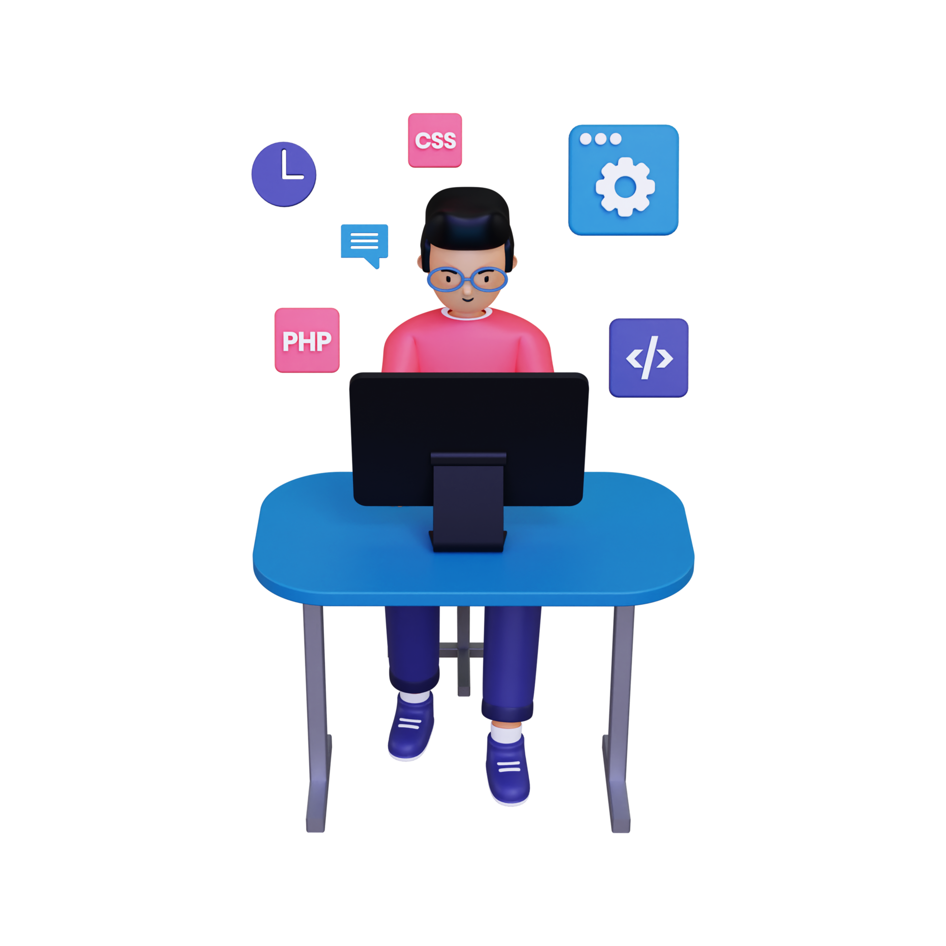 3d Website developer working on laptop illustration 10873279 PNG