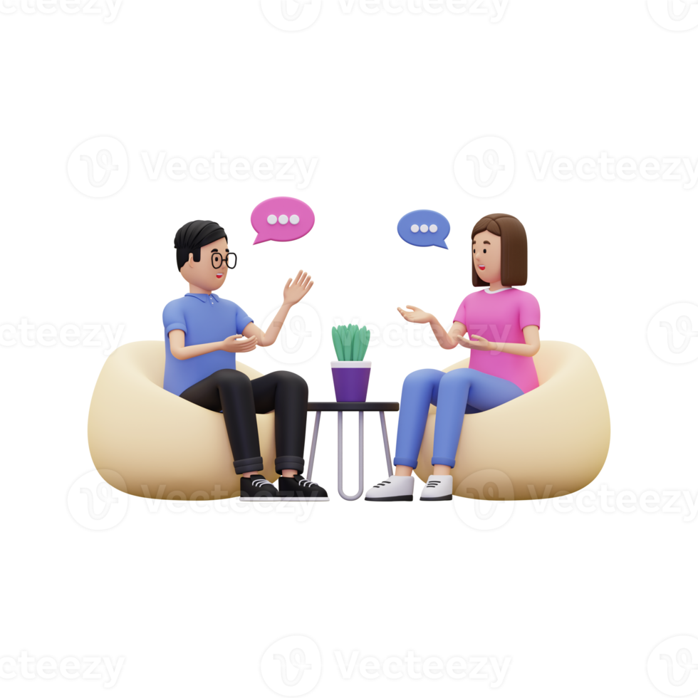 3d man and women communicating with each other illustration png