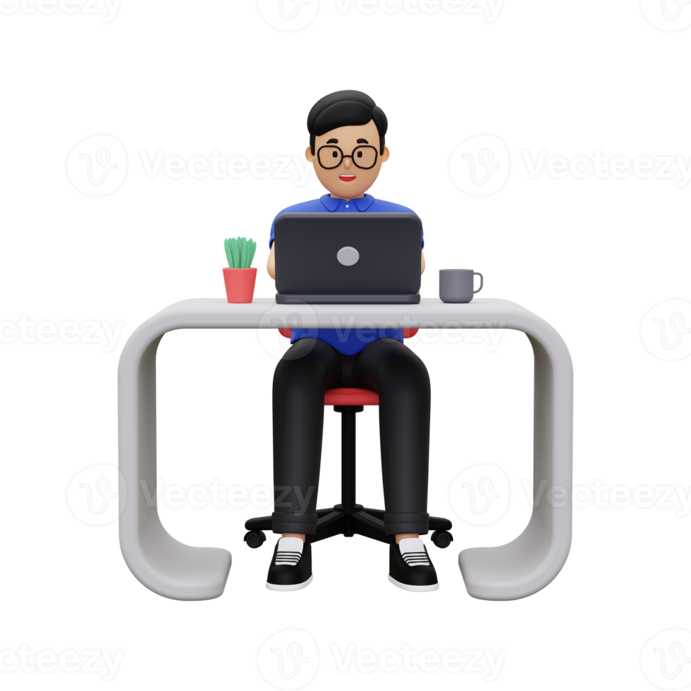 3d business man working on laptop png