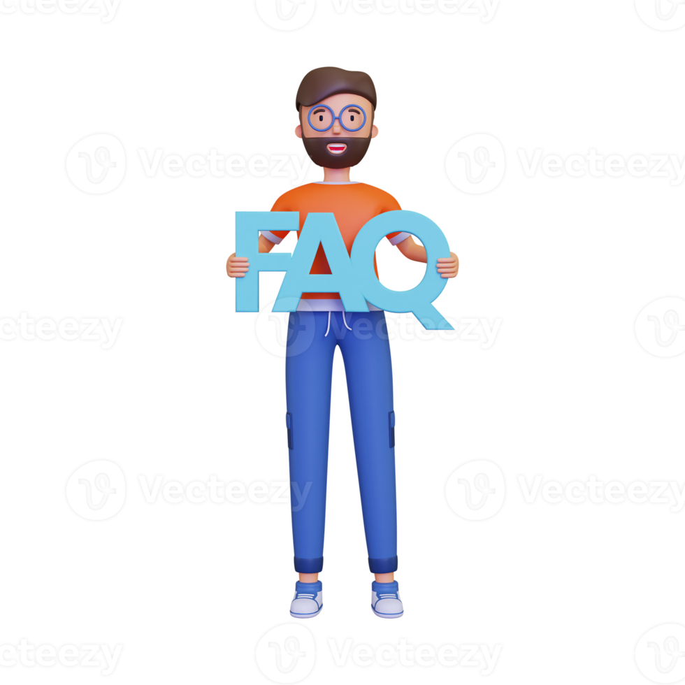 3d Man holding FAQ banner png