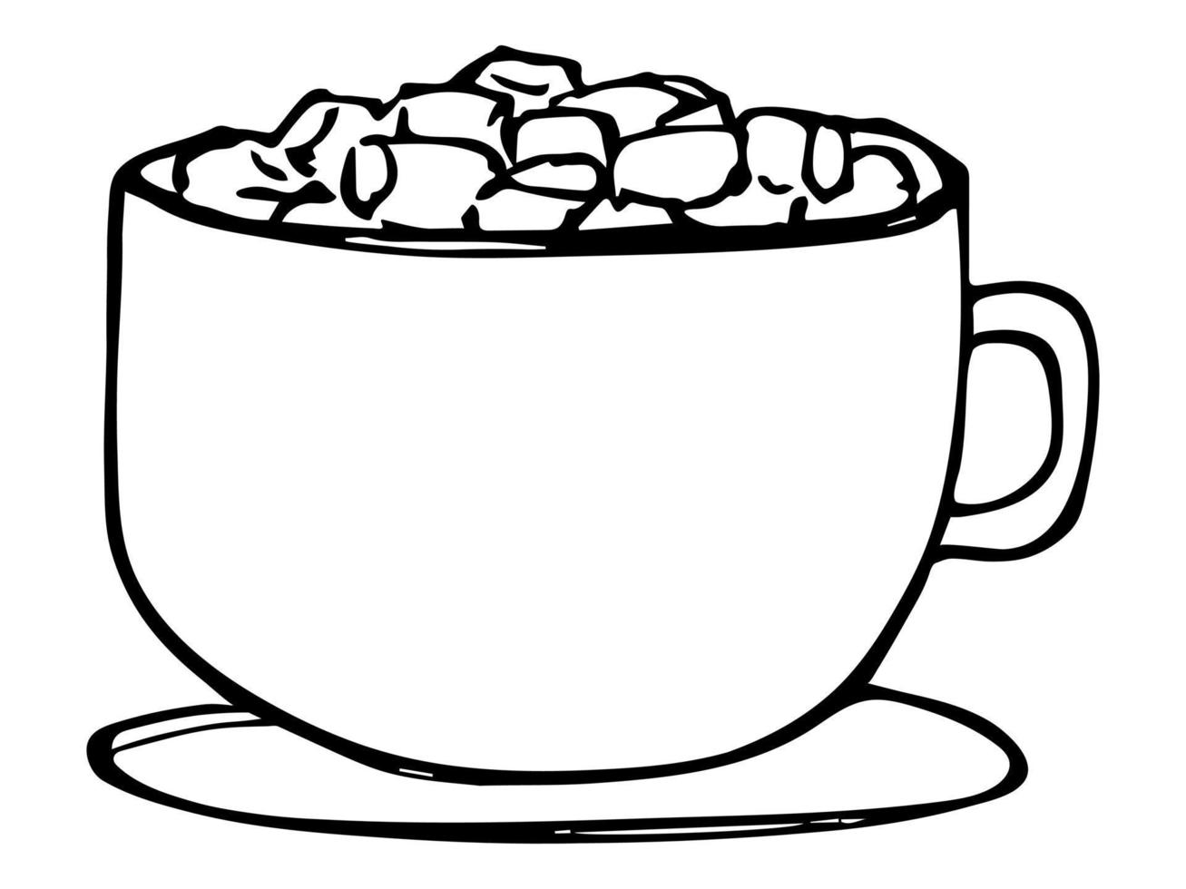 Cute cup of coffee or hot chocolate with marshmallow. Simple mug clipart. Cozy home doodle vector