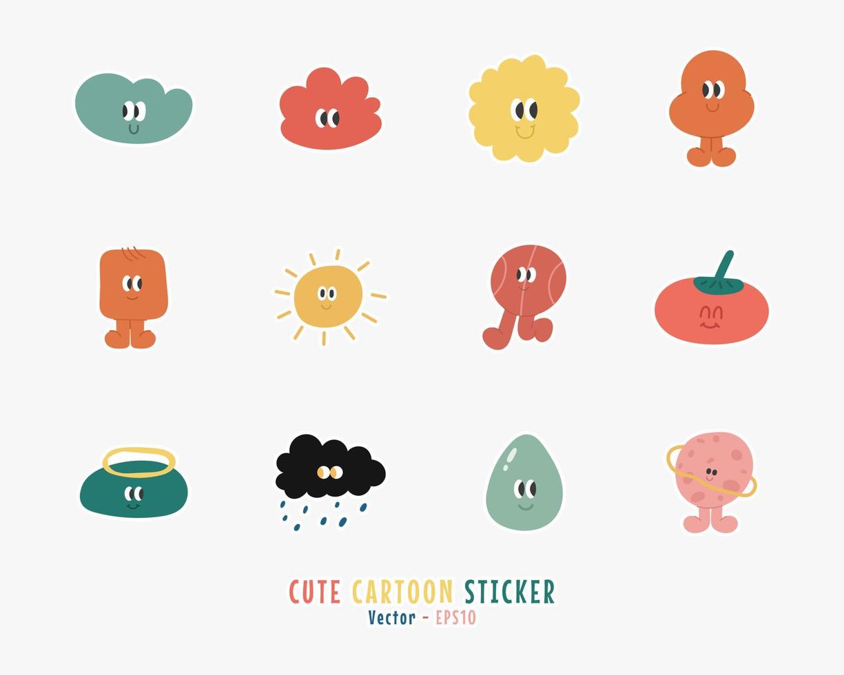 Cute cartoon sticker set. Cartoon character illustration. vector